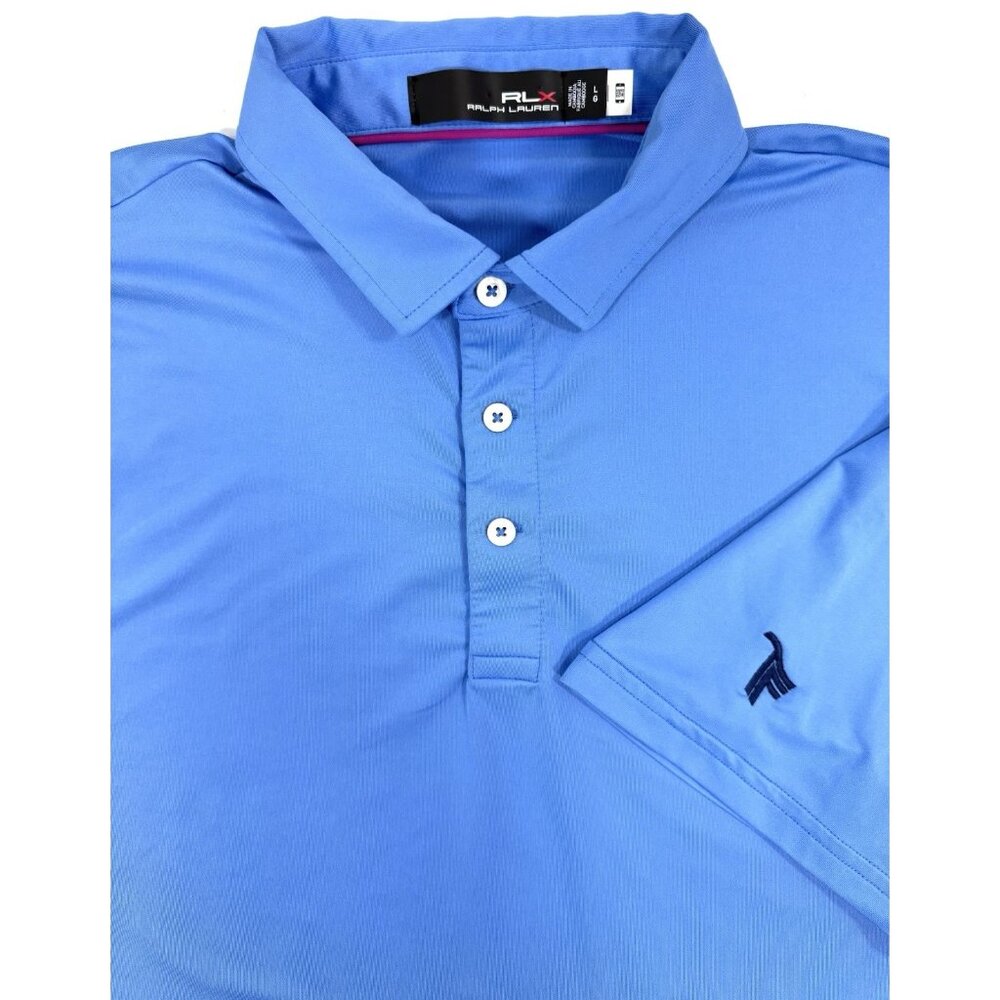 RLX Ralph Lauren Mens Polo Shirt Size Large Blue Trinity Forest Golf Club